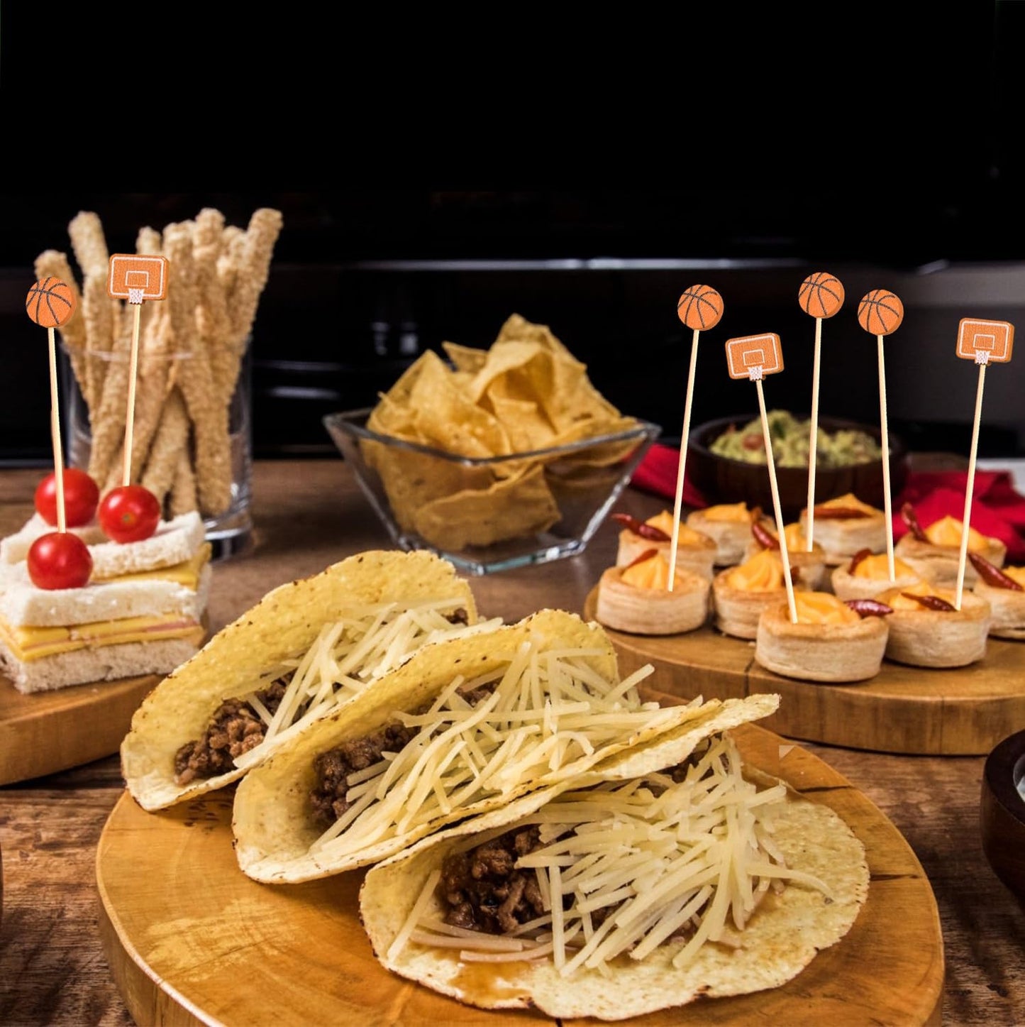 Basketball Cocktail Picks 5” Basketballs Topper Decorative Tip Decoration Toothpicks Skewers Sticks for Appetizers Sandwich Food, Senior Night March Madness Decorations Birthday Themed Party Supplies