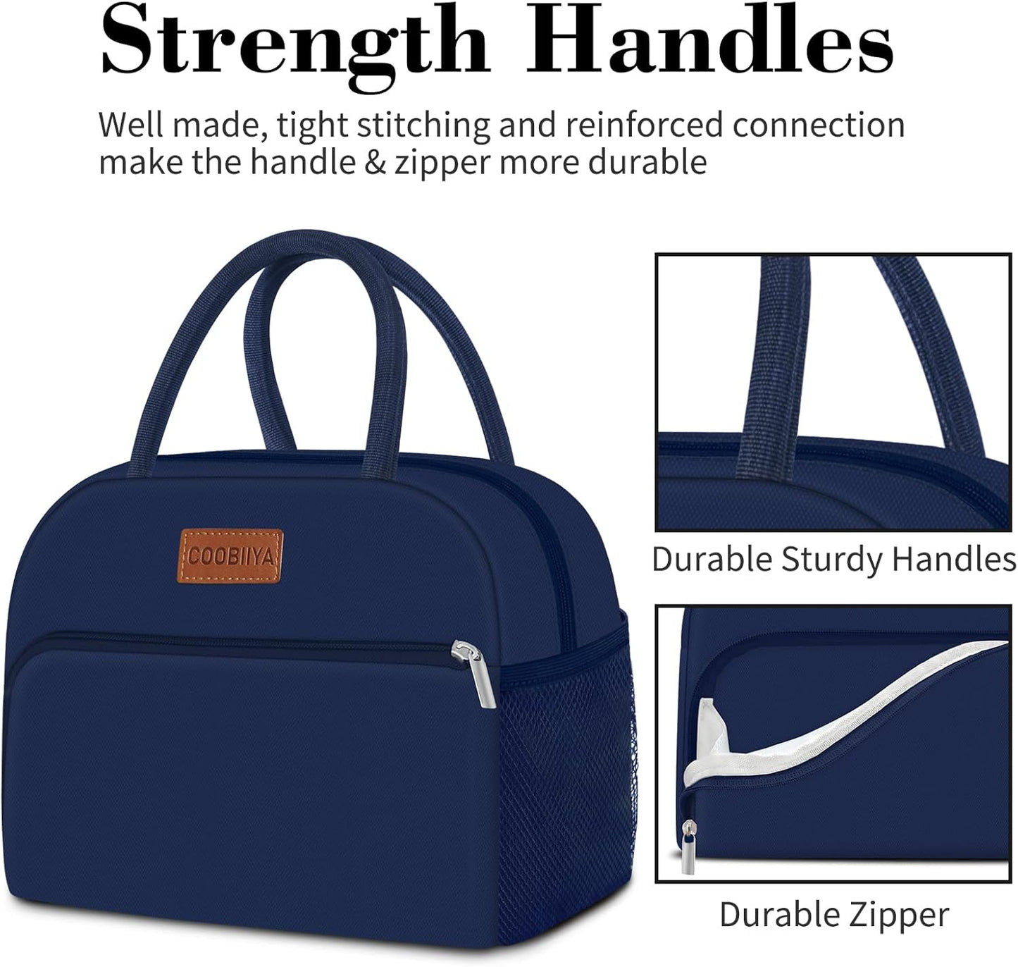 Coobiiya Lunch Box Lunch Bag for Women Adults Men, Reusable Cute Lunch bag - Leakproof, Insulated Lunch Box Tote with Large Capacity, Cooler Container for Work/Travel/Office navy3