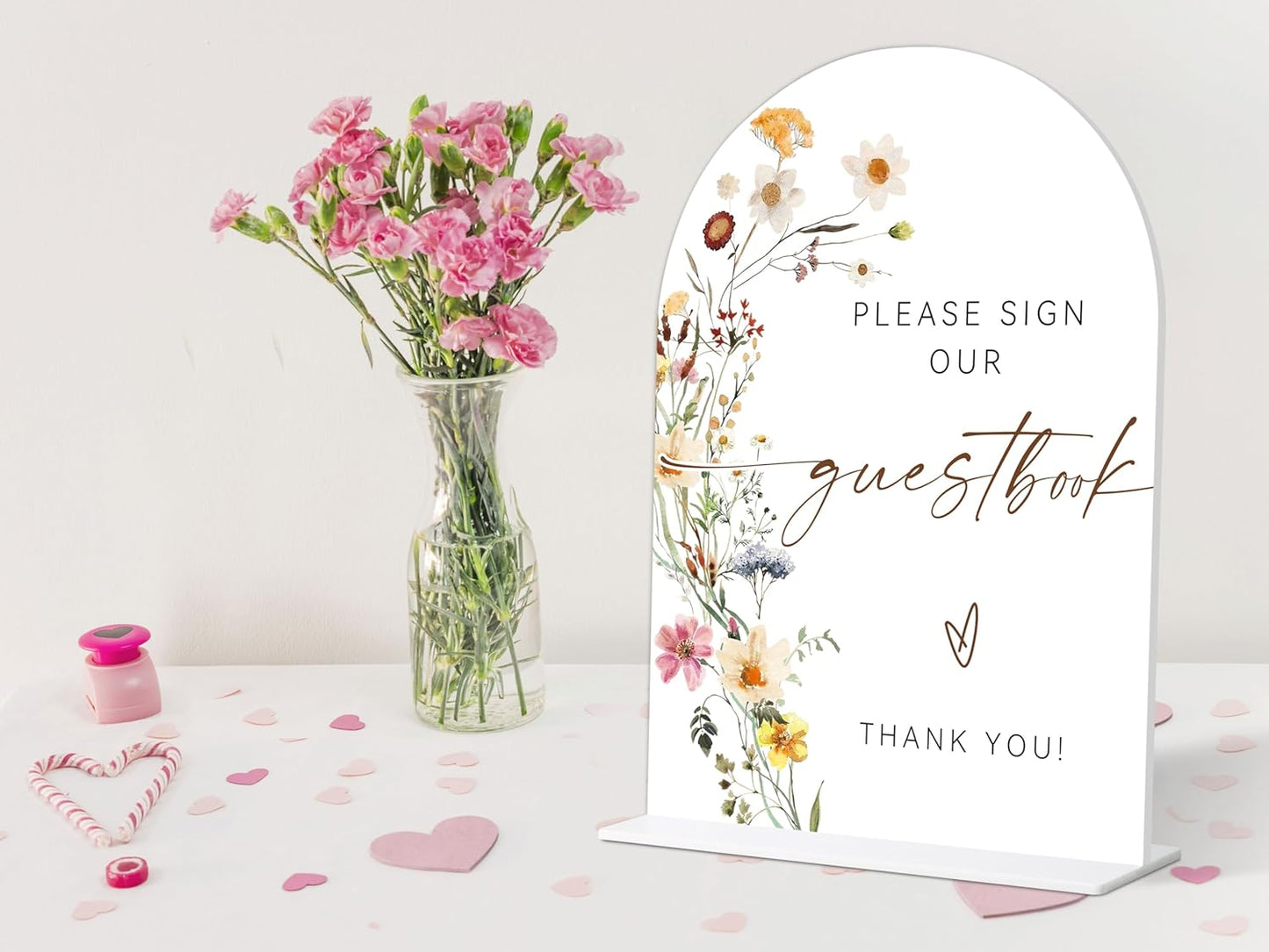 Please Sign Our Guestbook Sign, Flower Style Bridal Shower Signs for Wedding, Bridal Shower and Reception, Bridal Shower Decor, Wedding Shower Favors, 6X8 Inch Acrylic Arch Signs with Stand,15