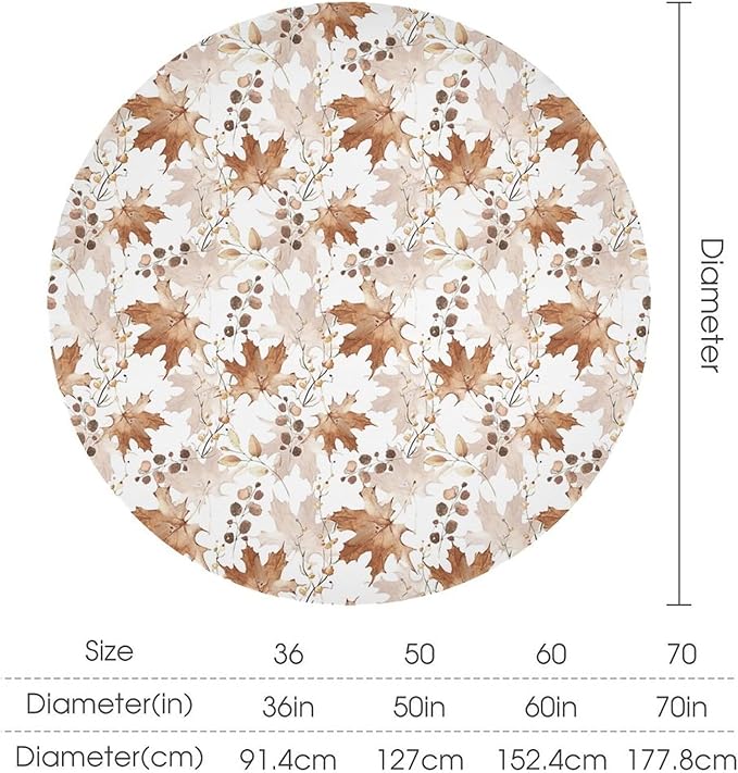 Thanksgiving Maple Leaves Tablecloth, Watercolor Autumn Harvest Fall Watercolor Blue Yellow Leaves Table Cover for Party Picnic Dinner Decor 60x60 Inch Round