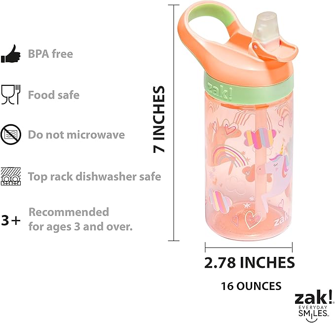 Zak Designs 5-Piece Dinnerware Set, Unicorn - Durable Plastic & Stainless Steel - Includes Water Bottle, 8-Inch Plate, 6-Inch Bowl, Fork & Spoon - Suitable for Kids Ages 3+