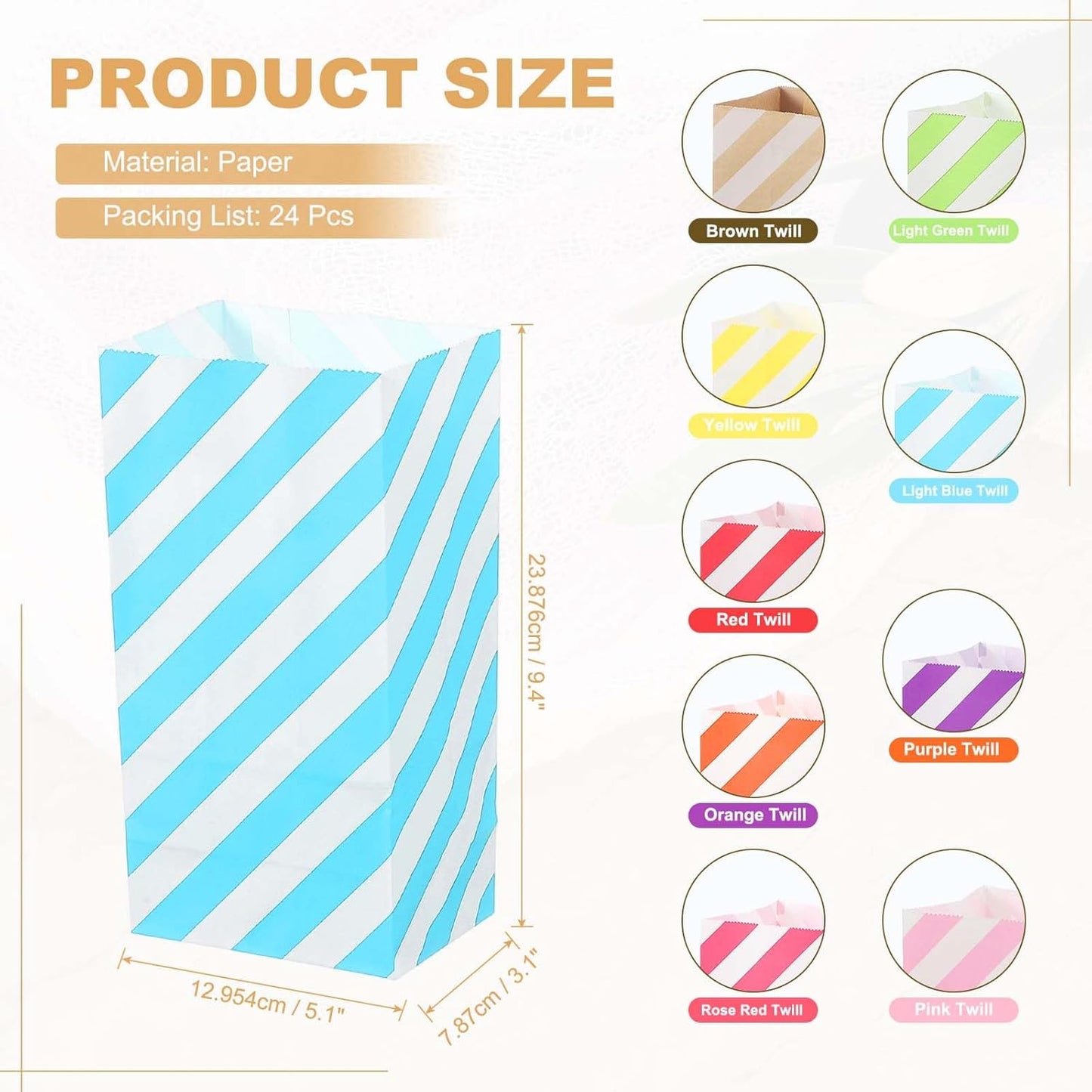 PATIKIL Party Favor Bag, 24 Pcs 3.5x2.4x7.1 Inch Mini Paper Candy Bags Gift Treat Celebration Halloween Goody Birthday Wedding Party with Stickers, Light Blue Twill