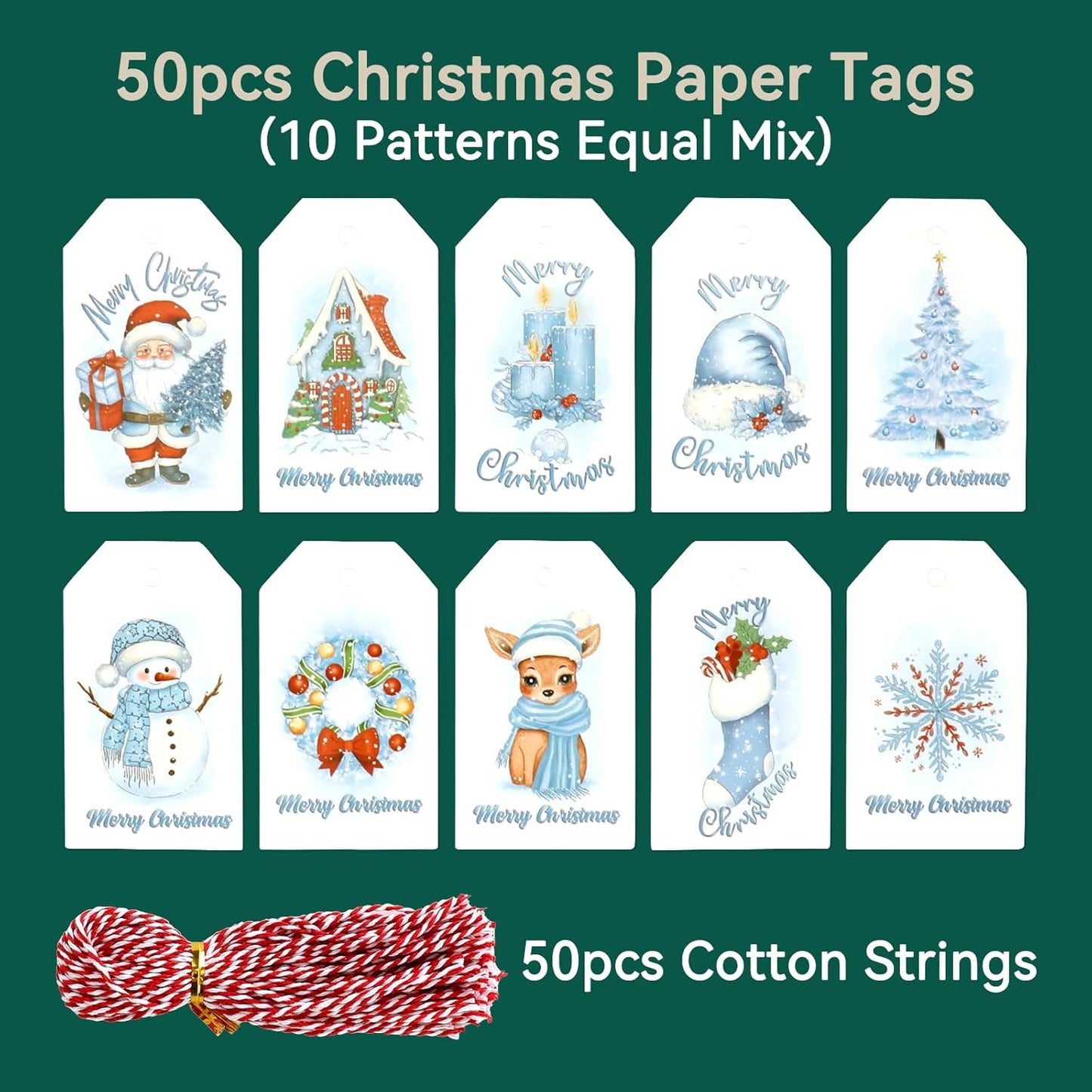 Tapleap Burlap Bags with Drawstring, 7x10 Inches Burlap Sack with Christmas Tags and String (Lot of 50) for Wrapping Christmas Gifts, Party Favors for Coworker, Classmates, Children or Neighbors