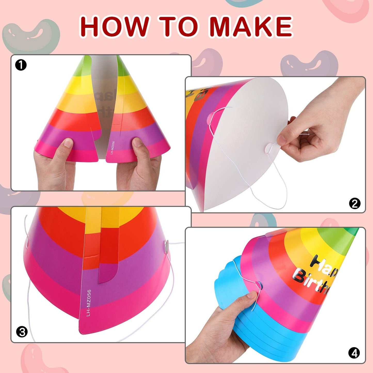Boao 20 Pcs Rainbow Birthday Party Hats with Happy Birthday Banner Colorful Cone Hats for Adults Kids Toddlers Bulk Party Decorations Supplies