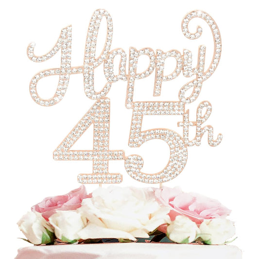 LASKYER Happy 45th Birthday Decorations,45th Birthday Gold Rhinestone Cake Topper - Cheers to 45 Years Old Bday Party Metal Sparkly Cake Centerpieces Sign.