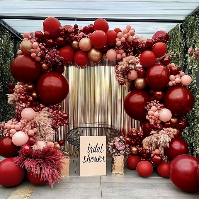 Red Pink Balloon Garland Double Stuffed Burgundy Pink Balloons Dark Red Maroon Rose Gold Balloon Arch Kit for Birthday Bridal Wedding Birthday Mother's Day Graduation Party Decoration
