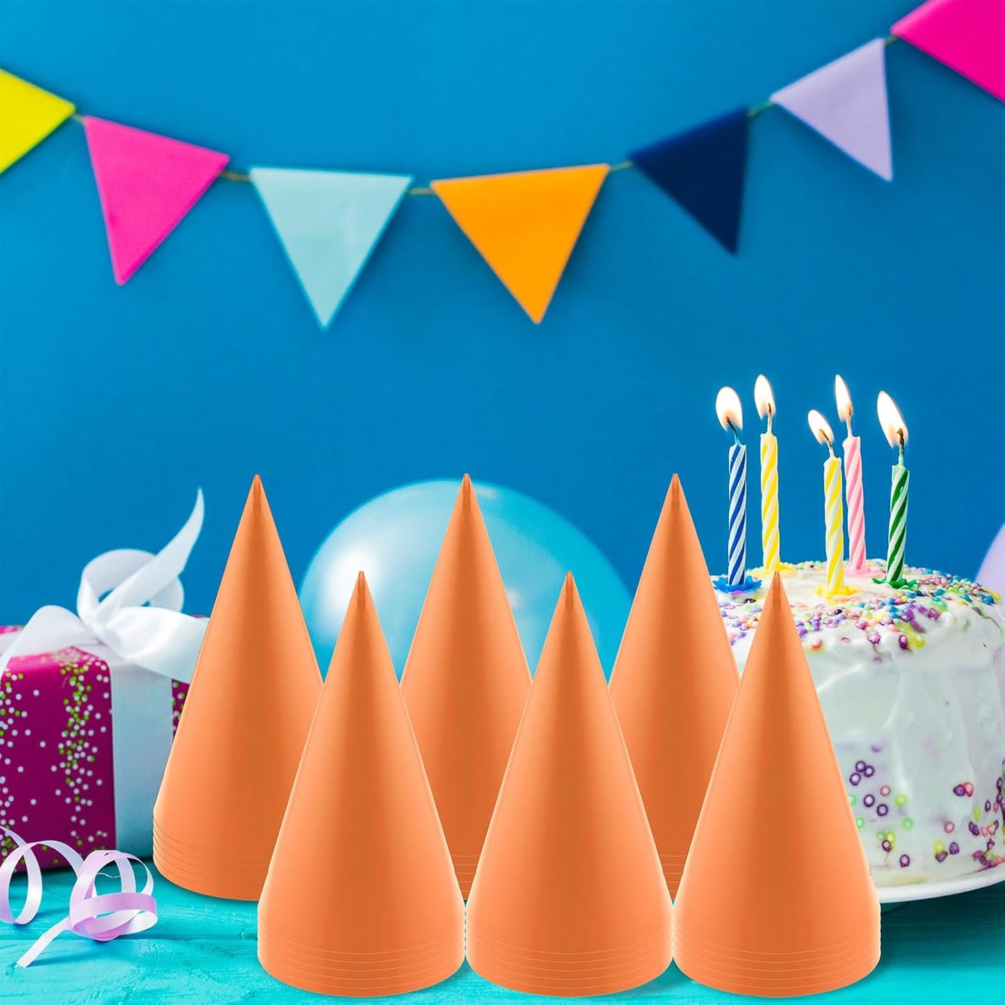 24 PCS Party Cone Hats DIY Birthday Paper Cone Hats for Kids and Adults Birthday, Baby Shower, Bridal Shower