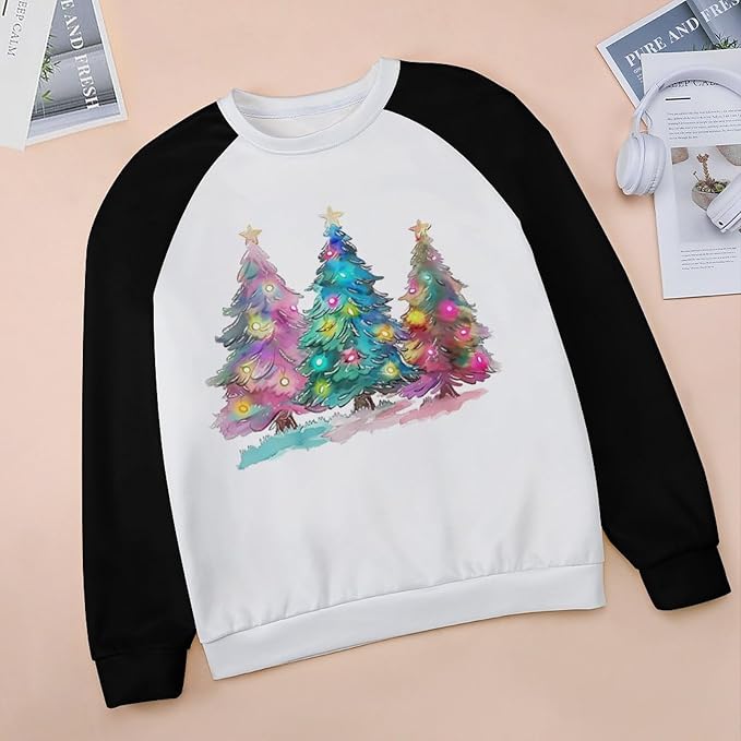 LOAIHA Christmas Sweatshirts for Women Christmas Tree Graphic Shirt Xmas Long Sleeve Merry Christmas Pullover Blouse
