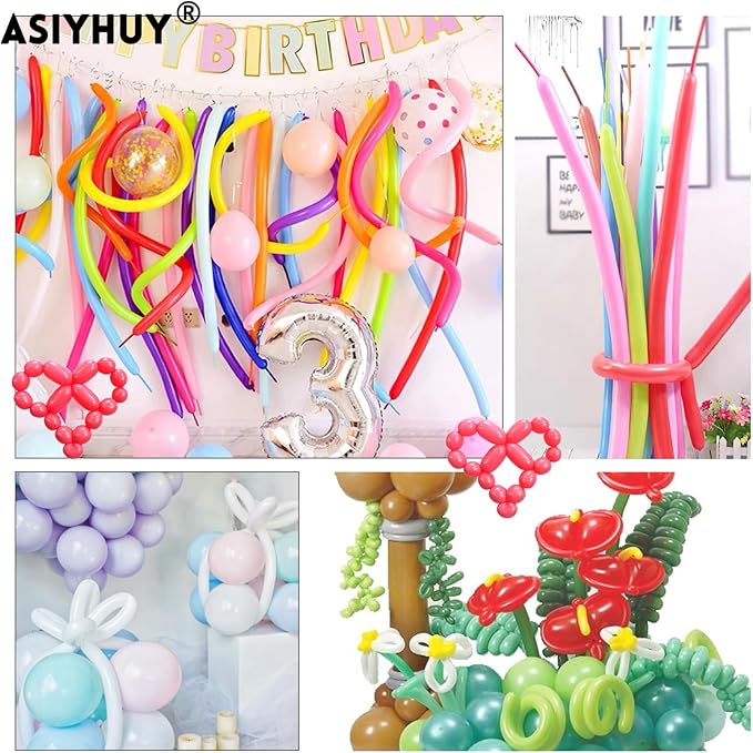 Pastel 260 long balloons 100 Pack Twisting Animal Balloons Assorted Color Thick Latex Modeling Long Magic Balloons for Animal Shape Birthday Weddings Kids' Party Decoration (pastel long balloon)