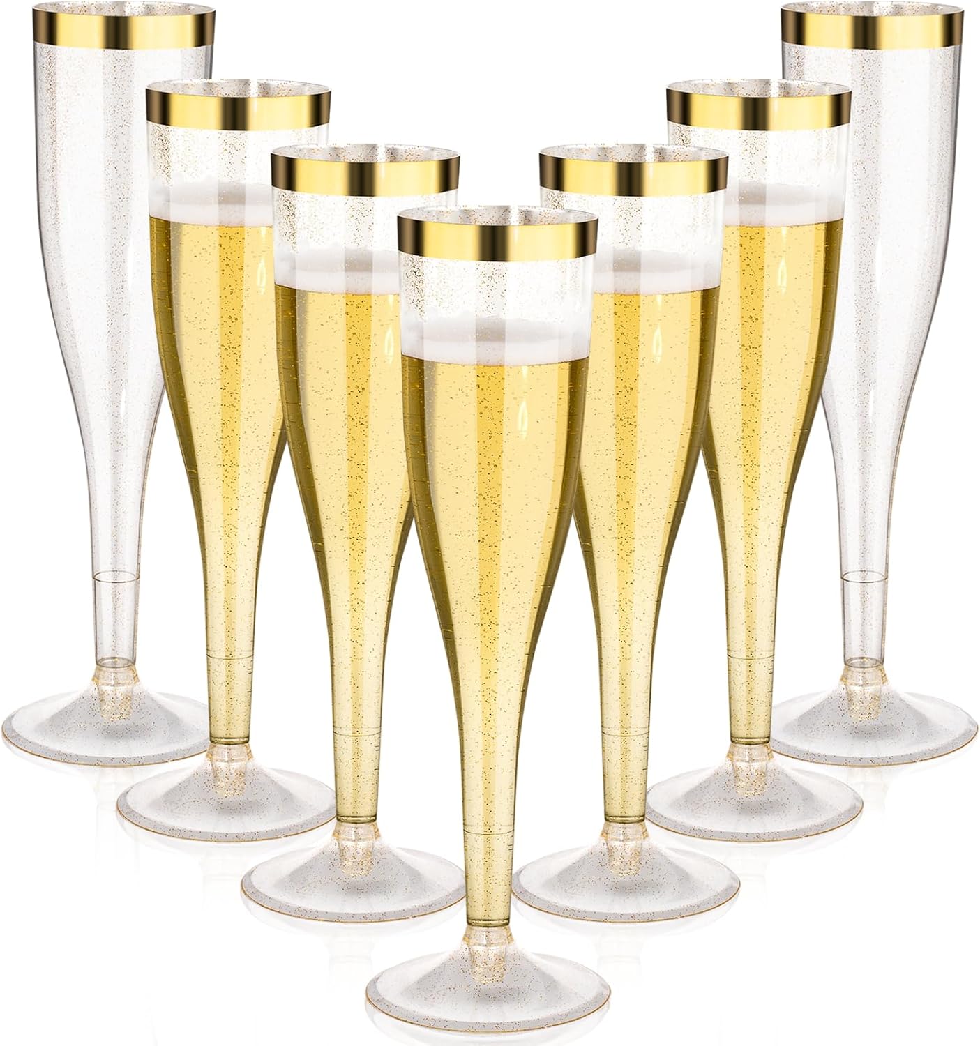 Goodluck 48 Pack 6.5 oz Plastic Gold Glitter Champagne Flutes with Gold Rim, Disposable Champagne Toasting Glasses for Wedding, Engagement, Party, Mimosa Bar