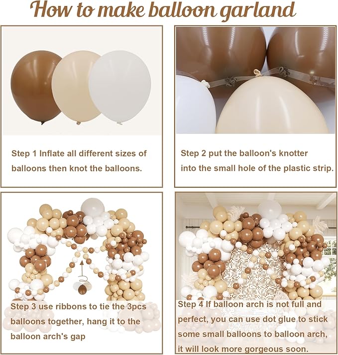 Brown Balloons Arch Kit, 162pcs Neutral Boho Brown Apricot White Balloons Garland for Bear Baby Shower Bohemian Neutral Jungle Safari Birthday Party Decorations