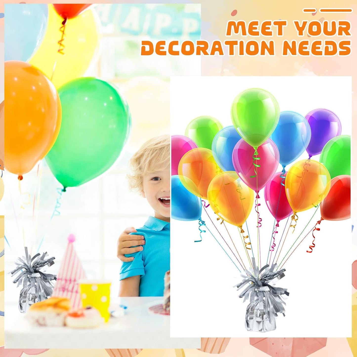 16 Pack Silver Balloon Weights Metallic Holder Anchors Balloon Holder Weights for for Birthday 2025 Graduation Party Christmas Wedding Celebration Decoration (Silver)