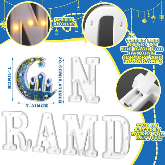 Sukkot Large LED Letter Sign LED Lights Battery Powered Table Decoration for Party Gift Tabletop Decoration(Ramadan Style)