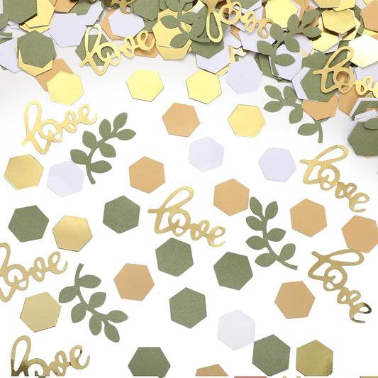 500 Pcs Greenery Wedding Table Confetti, Boho Love Theme Party Sage Green Table Scatter Confetti for Nature Theme Engagement Party Wedding Birthday Shower Party (Gold, Tea Green, Nude, White)