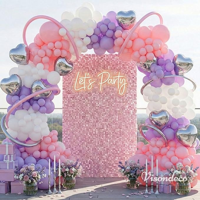 Pink and Purple Balloon Arch Kit - Purple and Pink Balloons Garland with Silver Heart Foil for Girls Birthday Party, Baby Shower, Wedding, Bridal Shower, and Princess Theme Decorations