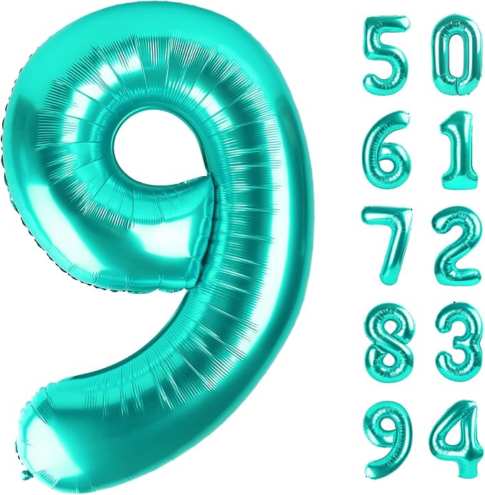 Teal Blue 9 Balloon, Number Balloons 40 Inch, 9th Giant Birthday Decorations for Girls, 19th 29th Party Decorations Supplies, Number 9 Balloon