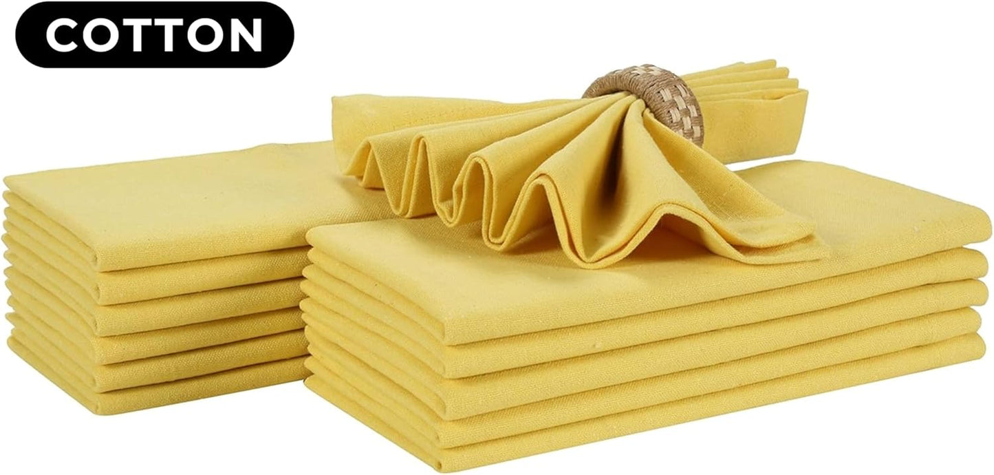 Bedding Craft Cotton Dinner Cloth Napkins Set of 12 – 18x18 Sand Yellow – Reusable & Machine Washable Fabric Napkins for Weddings, Restaurants & Everyday Dining