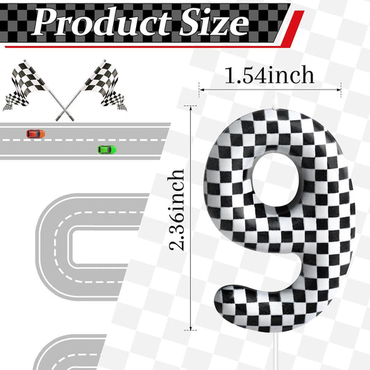Racing Cars Themed Birthday Candle Number 9 Checkered Candle Birthday Party Decoration Cake Topper for Racing Car Party Decoration Theme Party Supplies (Number 9)