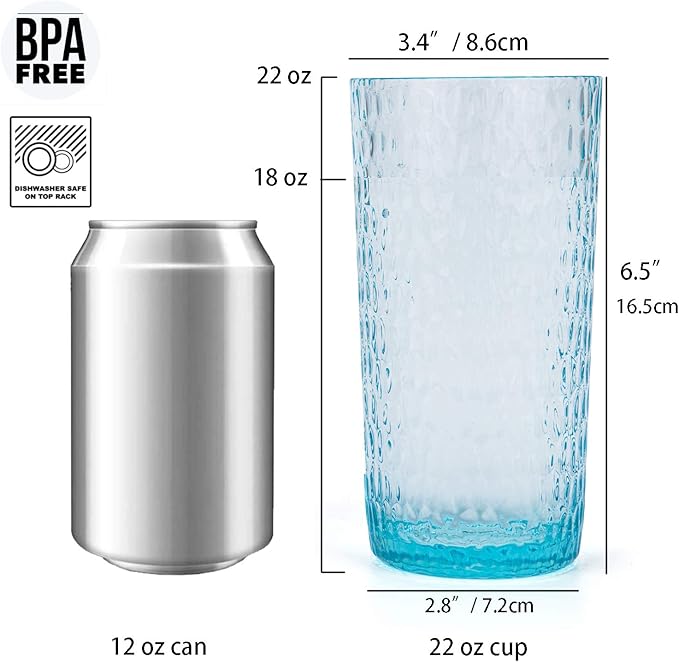 KX-WARE 22-ounce Honeycomb Highball Glasses Plastic Tumbler Acrylic Glasses, set of 6 Multicolor