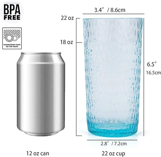 KX-WARE 22-ounce Honeycomb Highball Glasses Plastic Tumbler Acrylic Glasses, set of 6 Multicolor