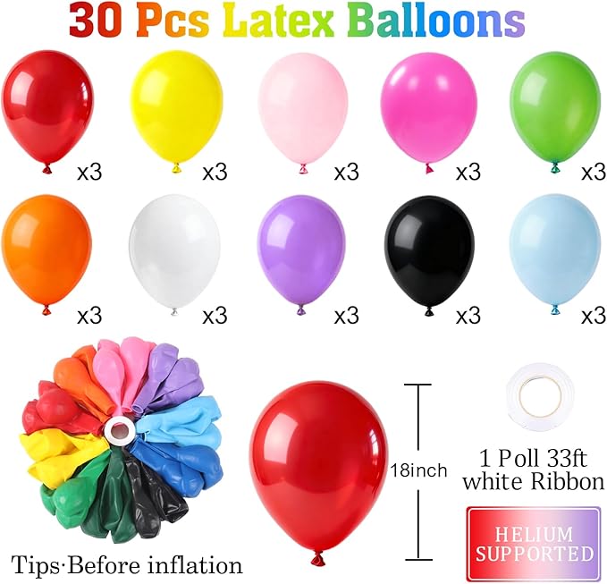 Patimate Balloons Assorted Colors 30 Pack 18 Inch Colorful Rainbow Round Bright Latex Balloons for Birthday Bridal Shower Baby Shower Anniversary Wedding Party Decorations Arch Garland