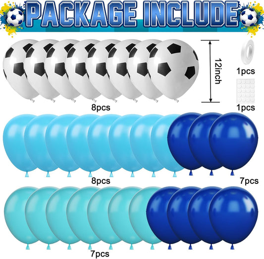 30pcs Soccer Balloon Blue,Soccer Print Balloon Set,Football Party Birthday Decorations,12 Inch Football Latex Balloons for Boys Kids Soccer Sport Theme Party Decorations