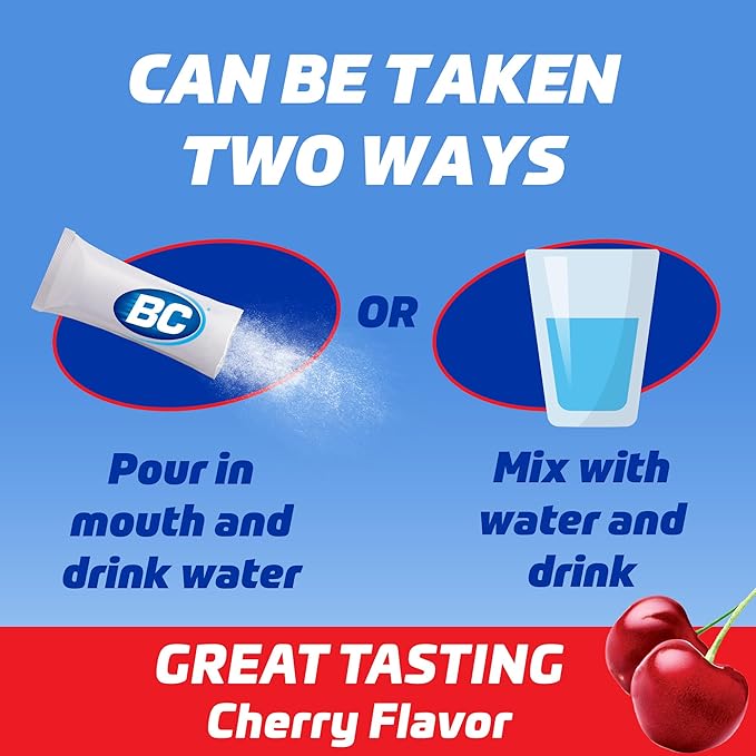 BC Powder Pain Reliever, Cherry Flavor Aspirin Dissolve Packs, 24 Count Powder Packets (2 Pack)