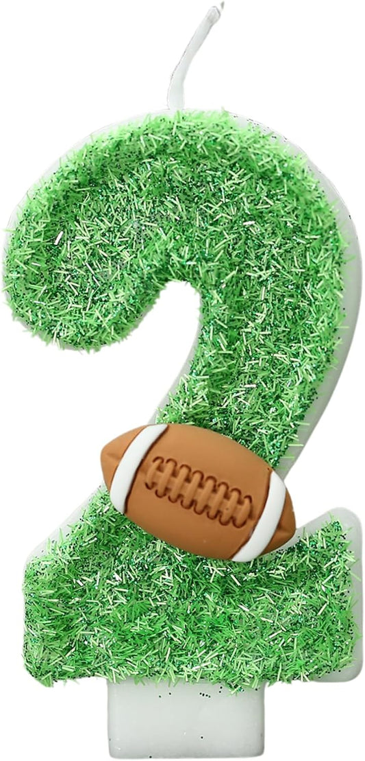 Football Birthday Number Candles for Cake Green Number 2 Candle Football Cake Topper Cupcake Topper for Football Birthday Party Decorations Supplies Favors