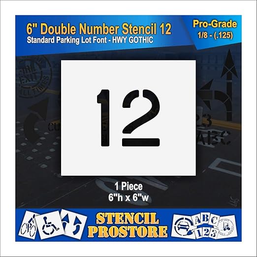 Pavement, Curb, and WheelStop Stencils - 6 inch Double Number Stencil - (12) - 6" x 6" x 1/8" (128 mil) - Pro-Grade