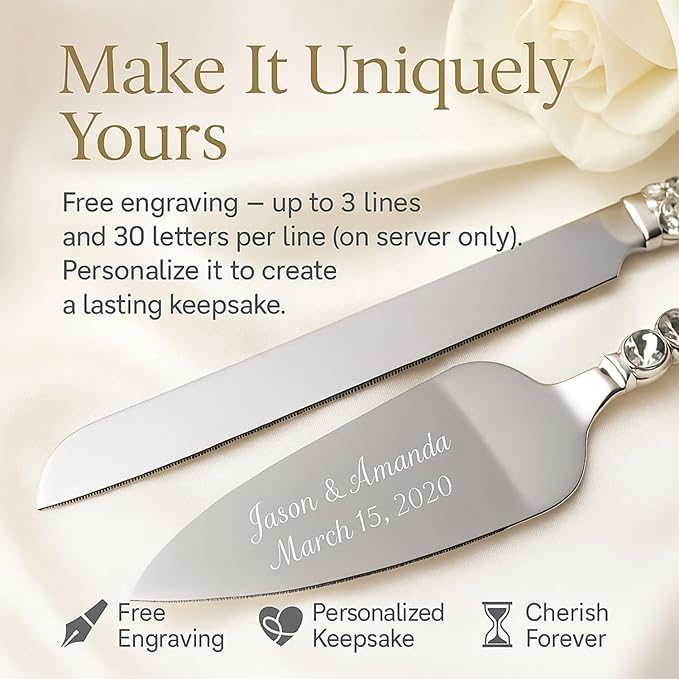 GIFTS INFINITY Personalized Wedding Cake Knife and Server Set with Engraving – Cake Cutting Utensil Set, Keepsake Gift for Wedding, Anniversary, Reception, Birthday & Other Occasions (ST-101)