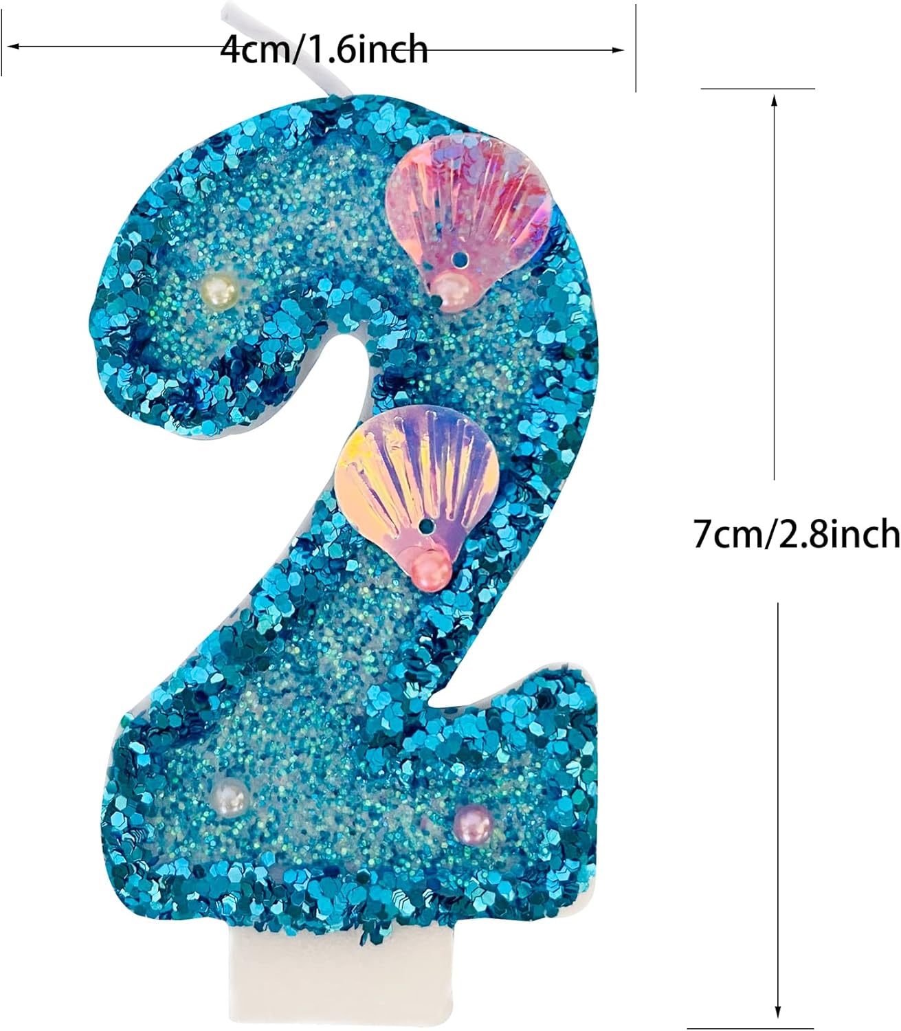 Blue Number Candle,Shell Sequins Number Candles for Birthday Cakes Mermaid Themed Party Supplies Number 2 Candle
