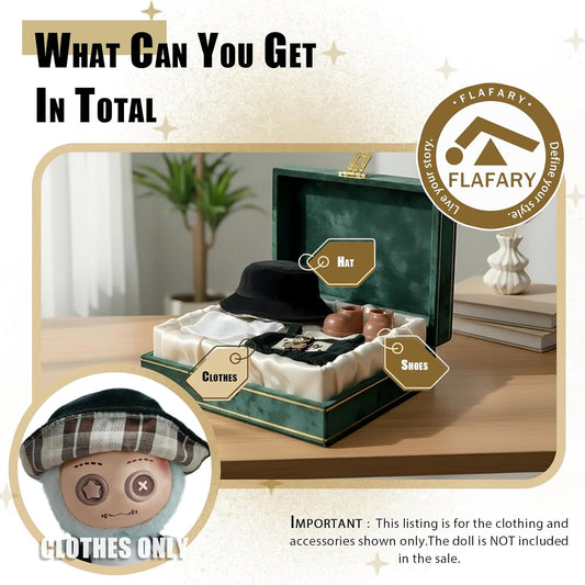 Doll Clothes for 17cm Dolls (No Doll Included) - Stylish and Adorable Outfits for Boys and Girls, Toy Fashion Accessories, Include Hat, Canvas Shoes(Teddy Bear-Hat)
