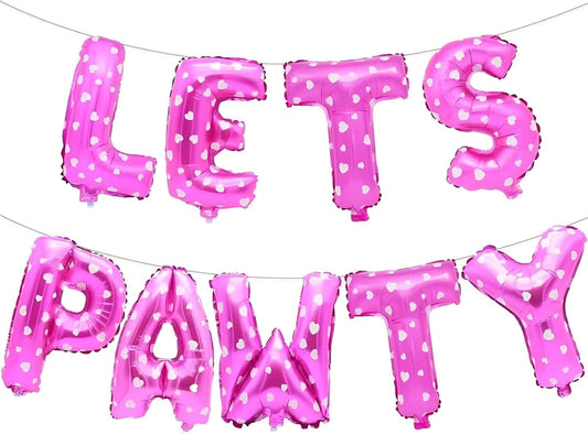 9 Pcs Lets Pawty Balloons Banner 16 Inch, Dog Cat Pet Birthday Letters Sign Lets Pawty Balloons Happy Birthday Banner for Pet Dog Cat Party Supplies Decorations (Heart Pink)