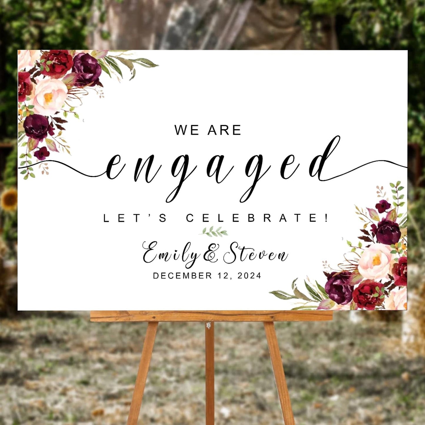 Engagement Welcome Sign, Engagement Decorations, Engagement Sign, We Are Engaged Sign, Wedding Welcome sign, Blush Pink and Burgundy, Engagement Decorations For Outside