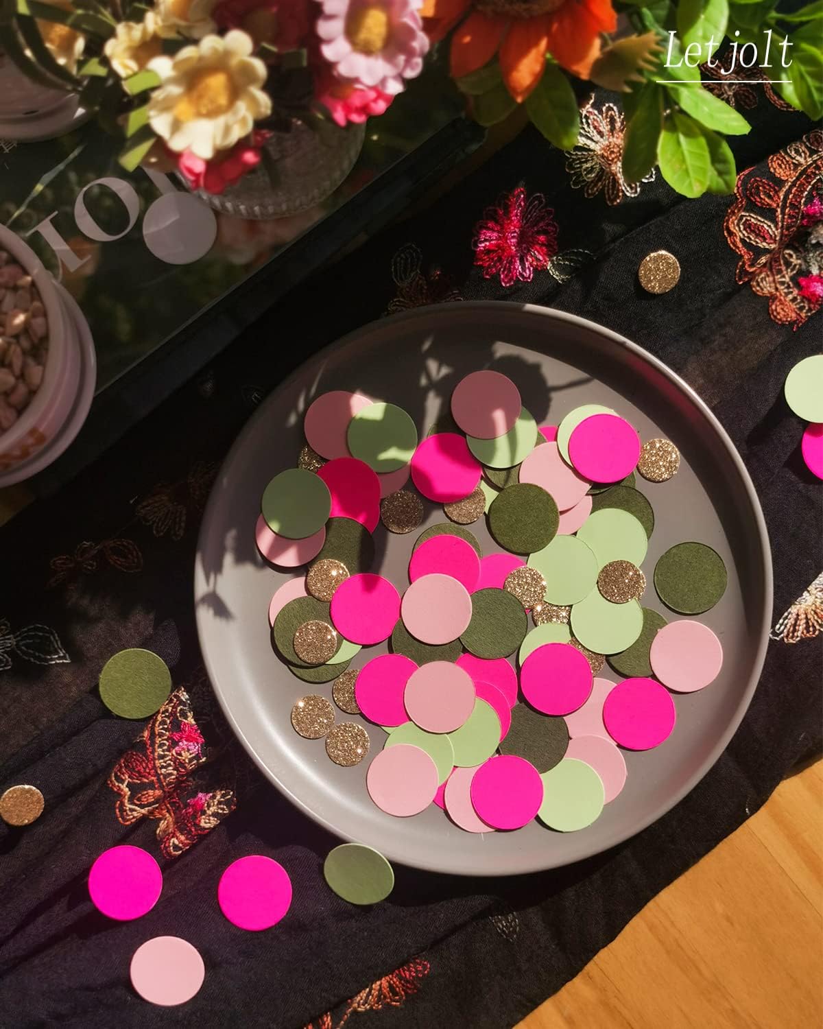 Pink Confetti Glitter Party Table Decorations Confetti Hawaii Girls Party Supplies Golden Green Scatter Paper Craft for Birthday Bridal Baby Shower Wedding Gift Circle Dots Decor 100 Pcs