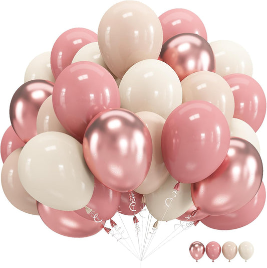 Blush Pink Balloons, 60 Packs 12 Inch Retro Pink Double Stuffed Nude Beige Balloon, Dusty Pink and Rose Gold Boho Balloons Set for Girls Women Birthday Bridal Baby Shower Weddings Party Decoration