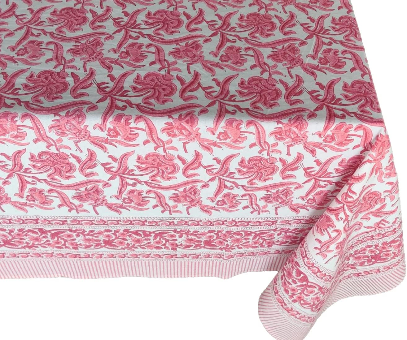 ATOSII Red Bloom 100% Cotton Tablecloth, Handblock Print Square Table Cover for Kitchen Dining I Tabletop Linen I Parties, Wedding, Spring SummerTable Cloth 60 X 60 Inches