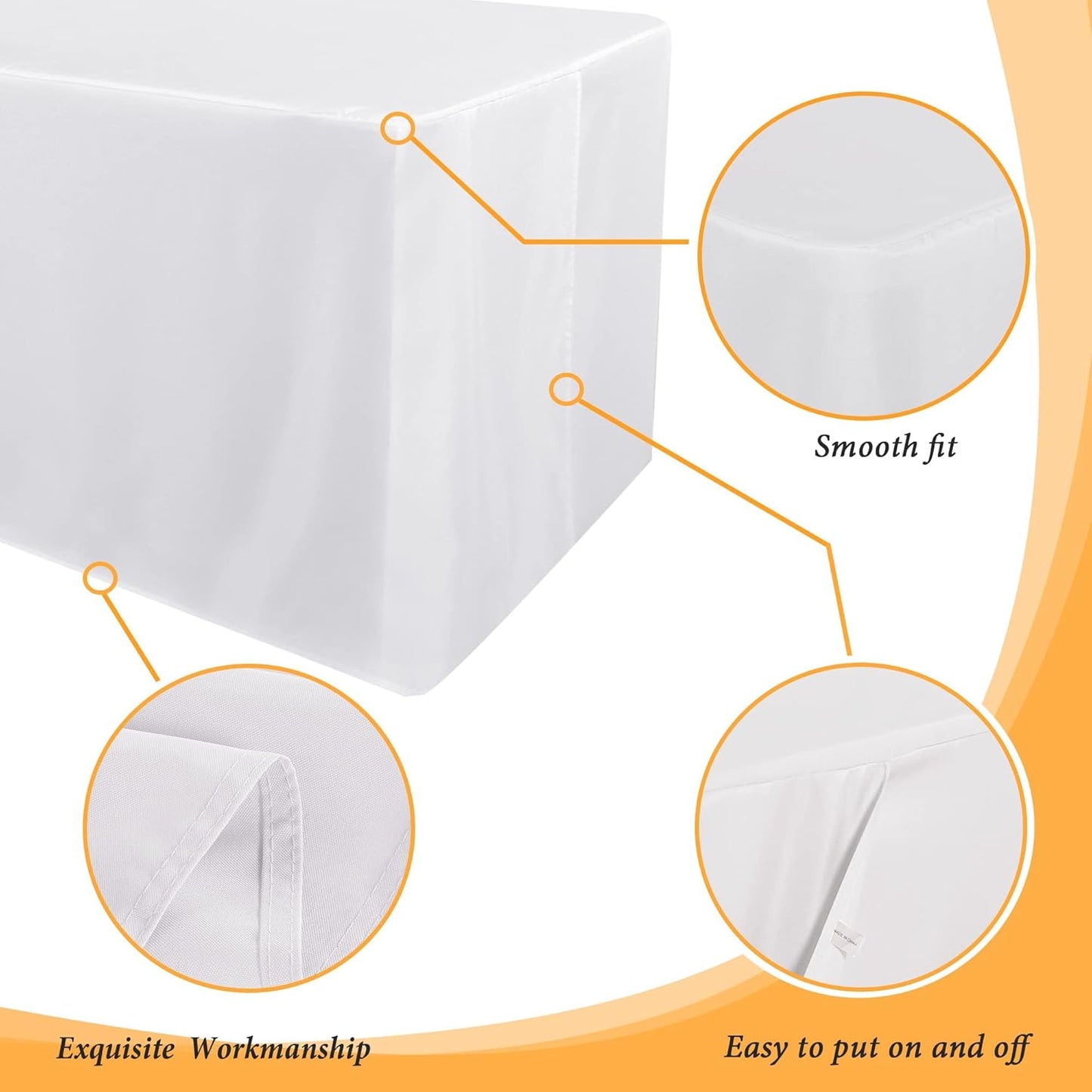 Obstal 4 Pack Table Clothes for 8 Foot Rectangle Tables - Water Resistant Washable Fabric Polyester Rectangle Table Cover Protector for Wedding, Banquet and Trade Shows, 96L x 30W Inches, White