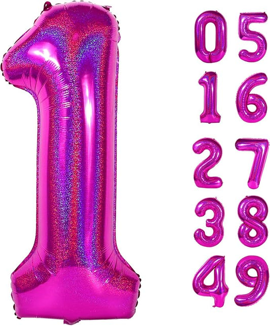 40 Inch Laser Hot Pink 1 Balloon for First Birthday, 1st Number Balloons Birthday Decorations for Girl Kids Toddler Baby, One Giant Number 1 Balloon