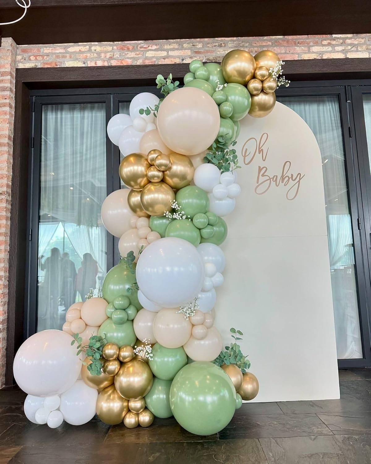 Sage Green White Gold Balloon Arch Kit, 156Pcs Latex Balloons Different Sizes 18 12 10 5 Inch Party Balloon Garland Kit for Baby Shower, Wedding, Engagements, Birthday, Anniversary Decorations