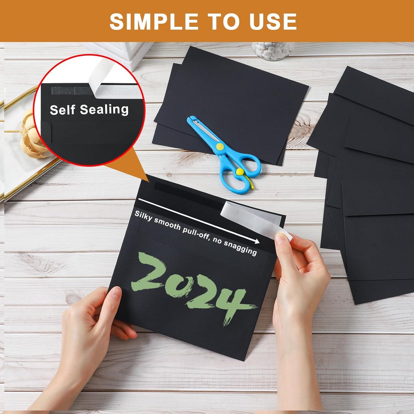 Black Single Panel Blank Note Cards and Envelopes 5 x 7 Heavyweight Flat Cardstock and A7 Envelopes Printable Self Seal 20 Packs for Birthday, Wedding Thank You Cards, Baby Shower