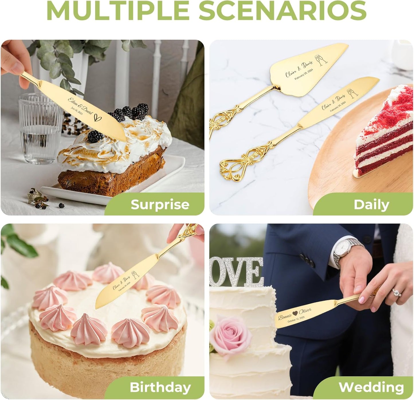 Custom Cake Cutting Set for Wedding Cake Knife and Server Set Personalized Gold Cake Cutter Gift for Anniversary Birthday Christmas