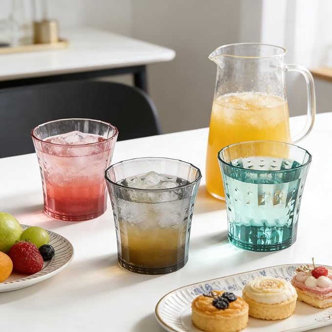 AVLA 12 Pack Plastic Water Tumblers, 10 OZ Unbreakable Acrylic Drinking Glasses, Transparent Reusable Juice Wine Cup, BPA-free Small Stackable Kids Drinkware for Home, Picnic, Party, Dishwasher Safe