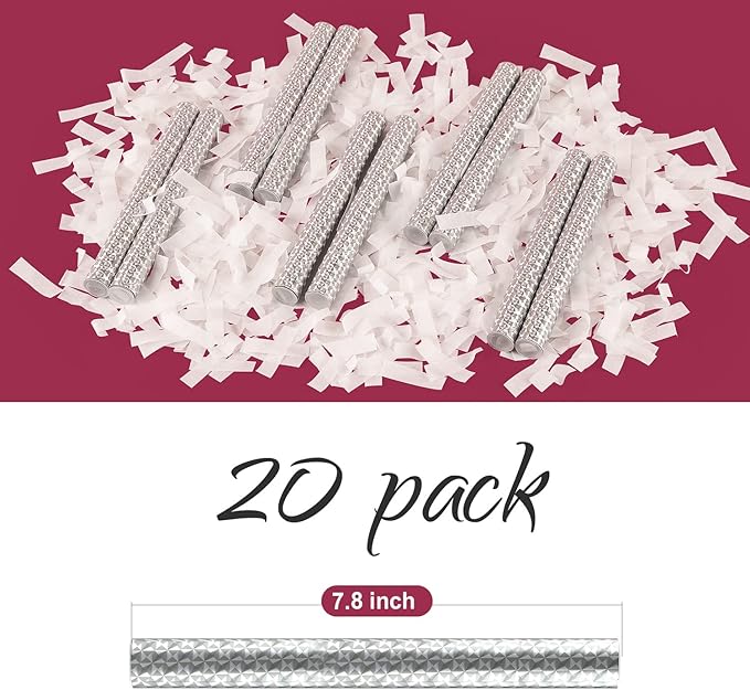 BATTIFE 20Pack White Confetti Wands, Tissue Paper Confetti Flick Flutter Sticks for Wedding Celebrations, Anniversary, Birthday Party, 7.8inch