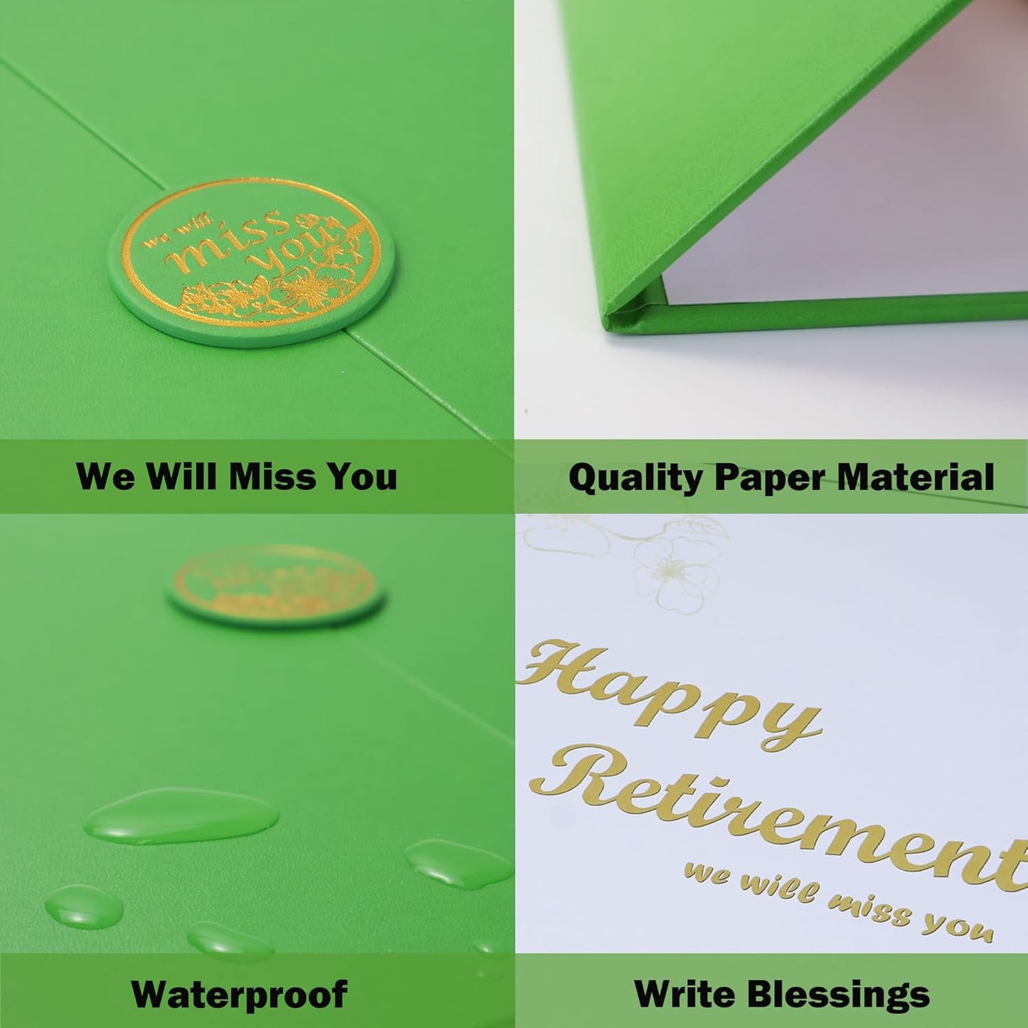 Large Retirement Card for Women Men, Happy Golden Years Party Decorations, Green Gold Farewell Guest Book Alternative, Happy Retirement Gifts Signature Board Book for Farewell Party Supplies（Green）