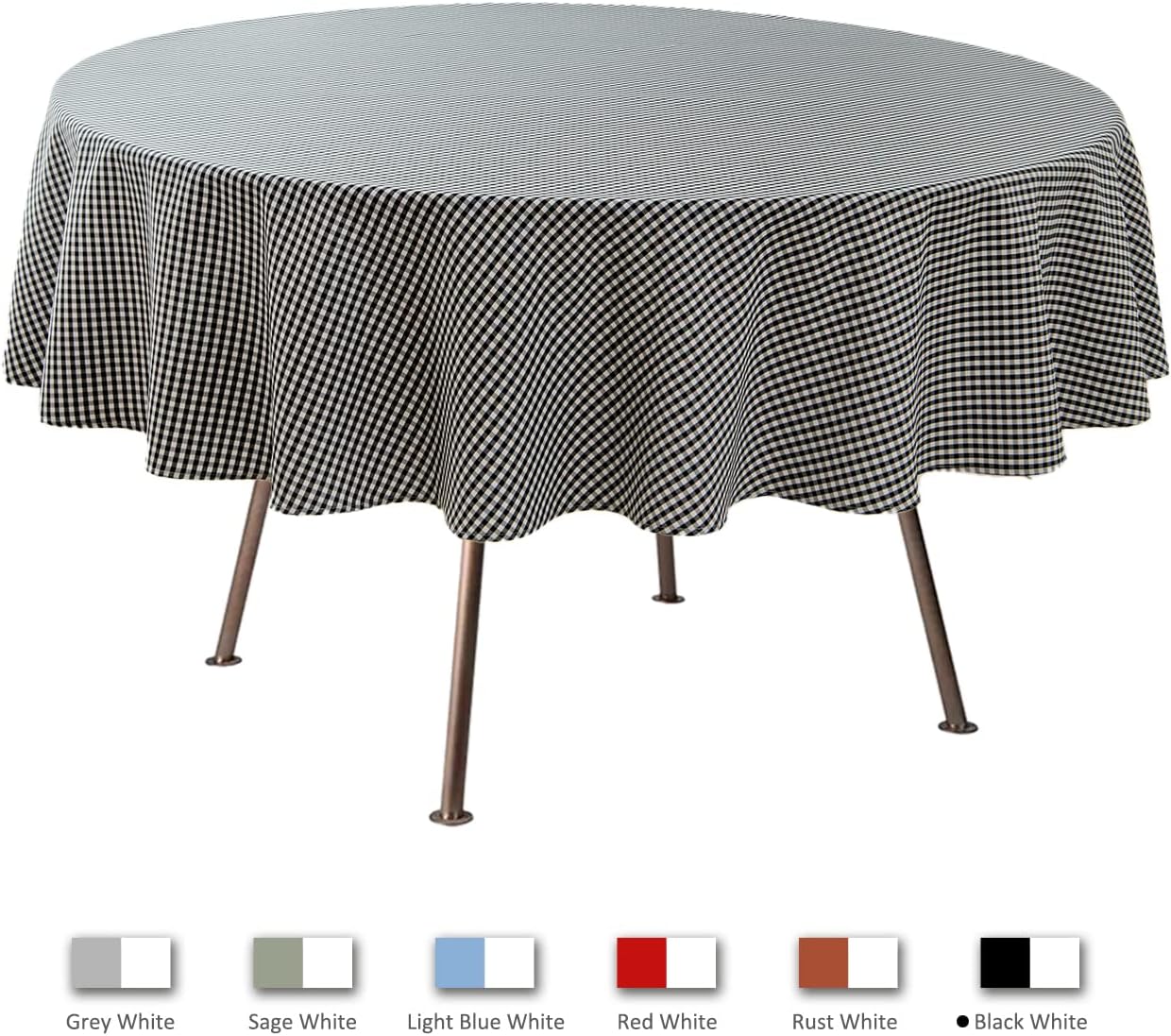 maxmill Round Checkered Tablecloth Spillproof Wrinkle Free Heavy Weight Gingham Table Cloth for Circular Table Cover Buffalo Plaid for Buffet Banquet Parties Holiday Dinner 70 Inch Black White