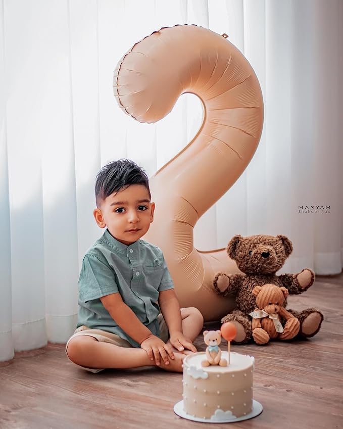 Light Brown 2 Balloon, Tan Number Balloons 40 Inch, Beige 2nd Balloon Number Birthday Decorations, Sandy Brown Second Two Birthday Party Supplies, Khaki Number 2 Balloon