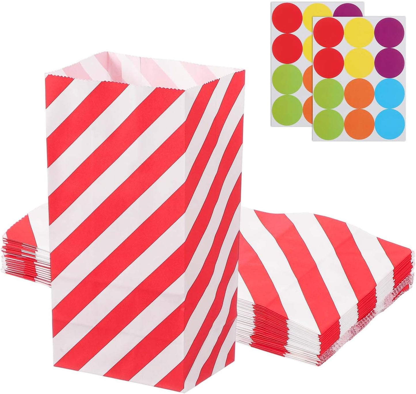 PATIKIL Party Favor Bag, 24 Pcs 3.5x2.4x7.1 Inch Mini Paper Candy Bags Gift Treat Celebration Halloween Goody Birthday Wedding Party with Stickers, Red Twill