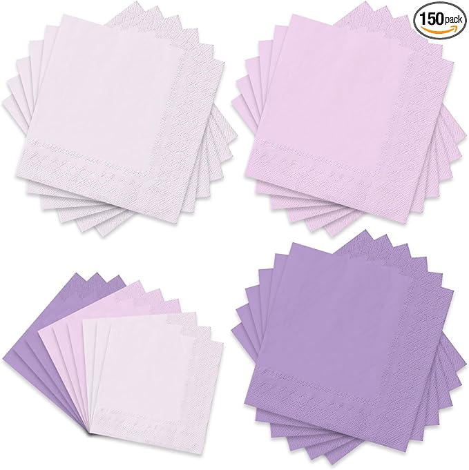 Whaline 150Pcs Lavender Paper Napkins 3 Colors Dinner Napkins Purple Disposable Luncheon Napkins for Graduation Party Congrats Grad Celebration Gathering Supplies Table Decor