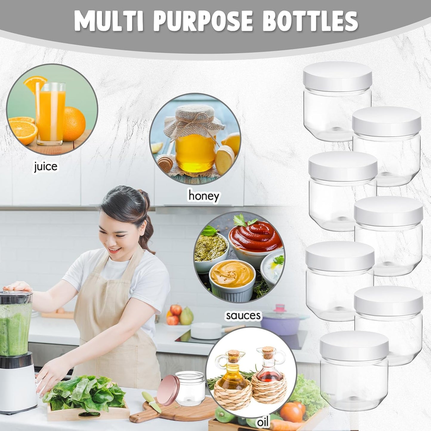 Tanlade 60 Pcs 3 oz Clear Plastic Jars with Lids Wide Mouth Mason Jars Mini Storage Containers Bulk for Herb Jelly Wedding Valentine Favors Shower Party Favors(White)